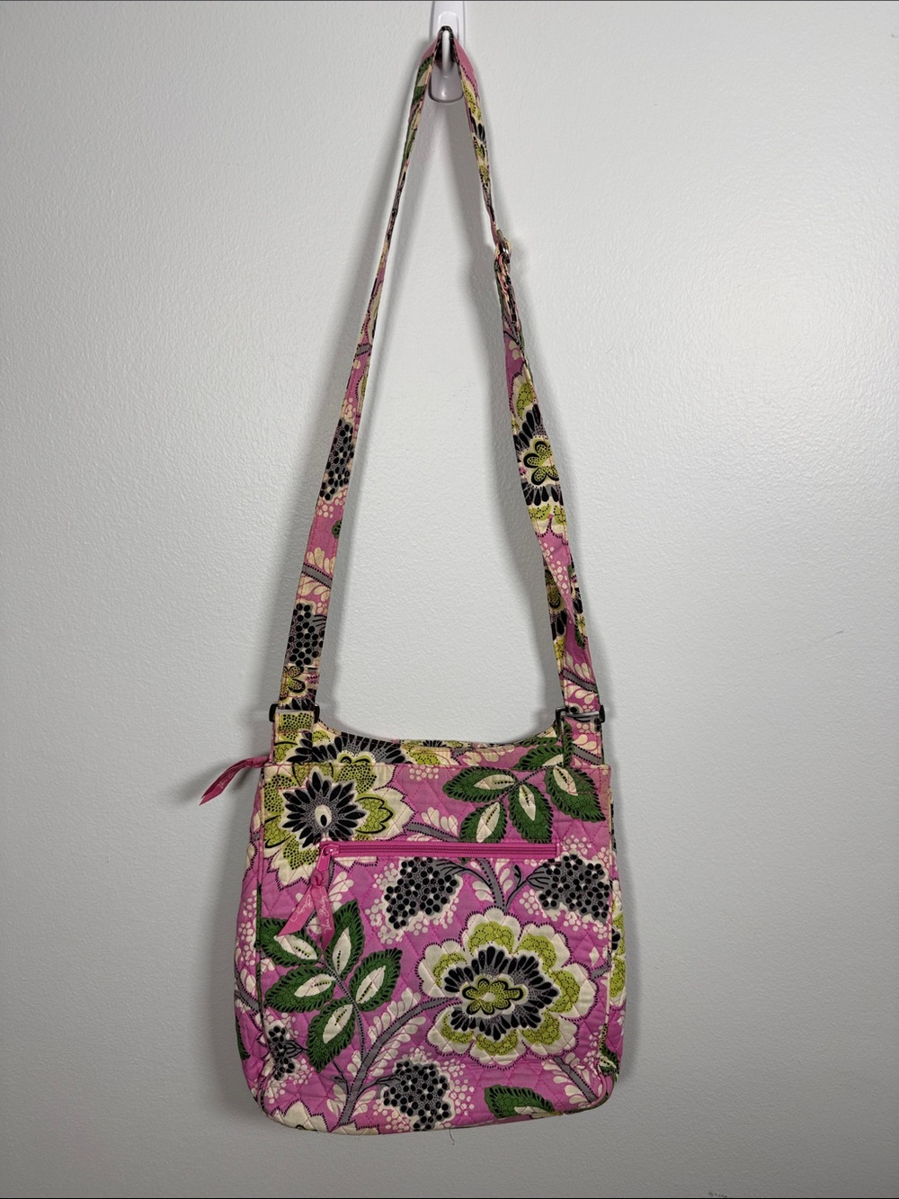 Vera Bradley Pink Floral Quilted Crossbody with Green Accents